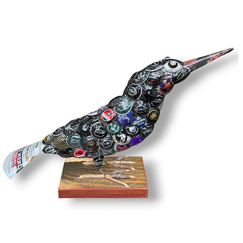 John Richards 11" Large Black Bottlecap Bird Sculpture RD6329